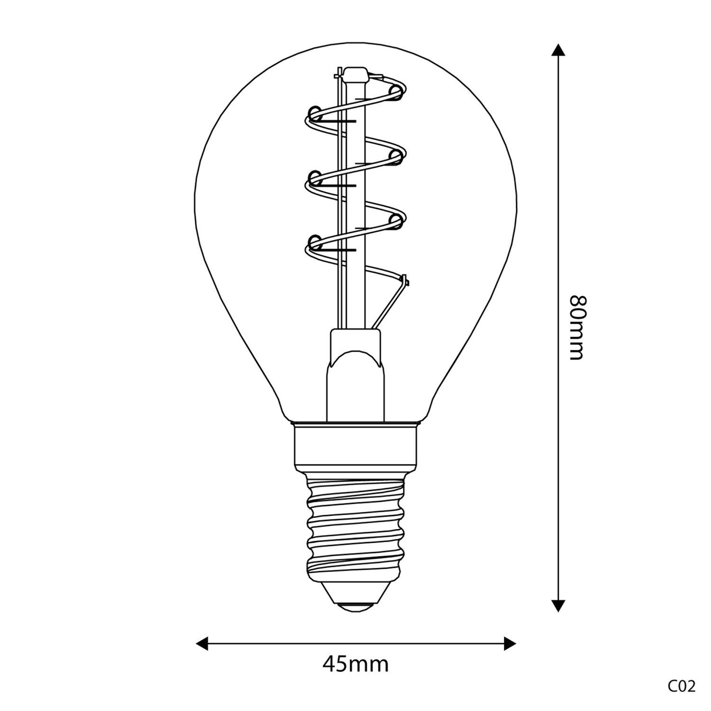 LED kultainen hehkulamppu Mini Globe G45 2,5W 136Lm E14 1800K Himmennettävä - C02