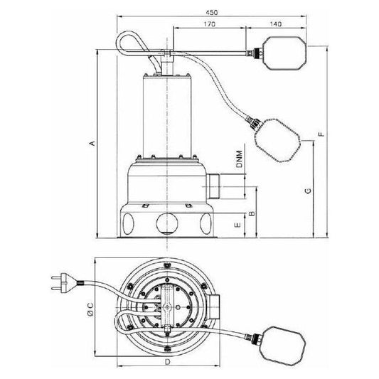 Uppopumppu harmaille vesille Nocchi Biox 400-12, raekoko 40mm