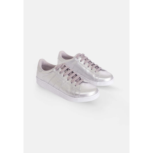Women's Leather Sneakers - Metallic Silver
