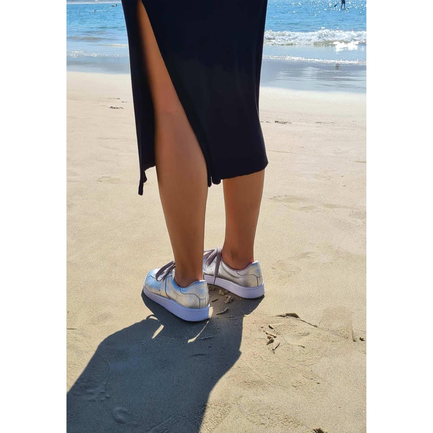 Women's Leather Sneakers - Metallic Silver