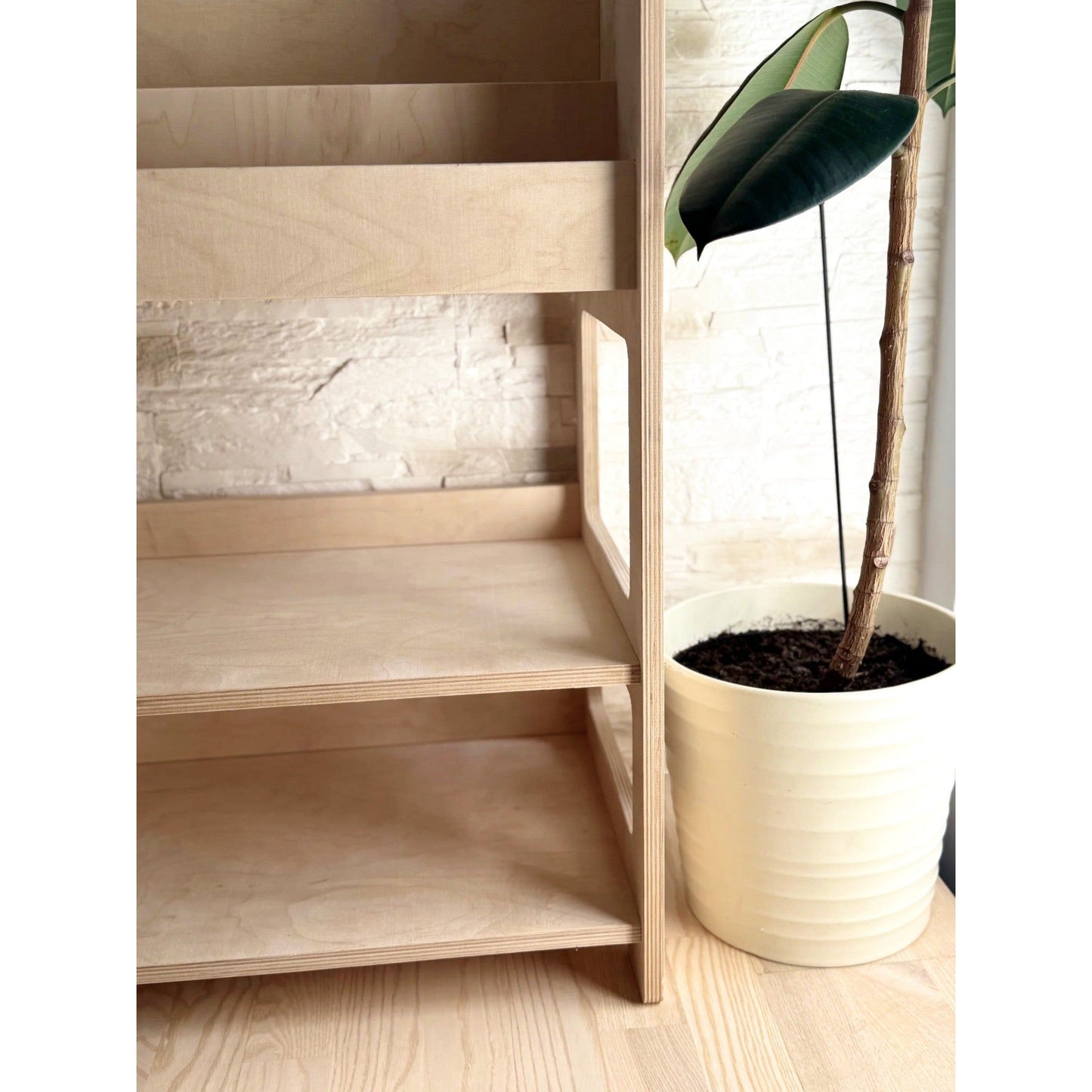Montessori Wooden Book Display with Storage Shelf For Kids