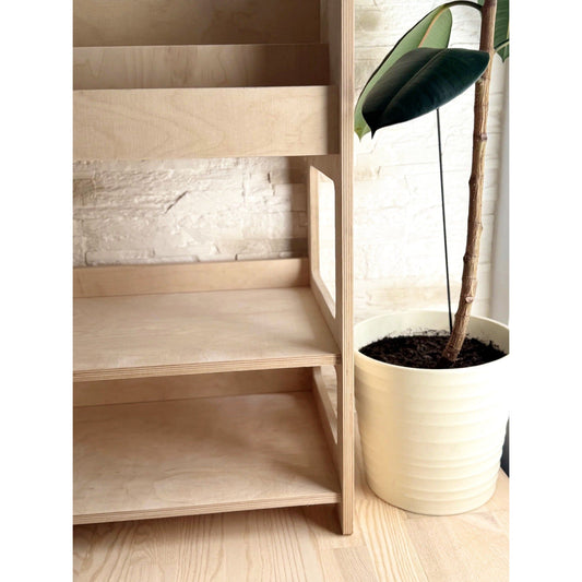 Montessori Wooden Book Display with Storage Shelf For Kids