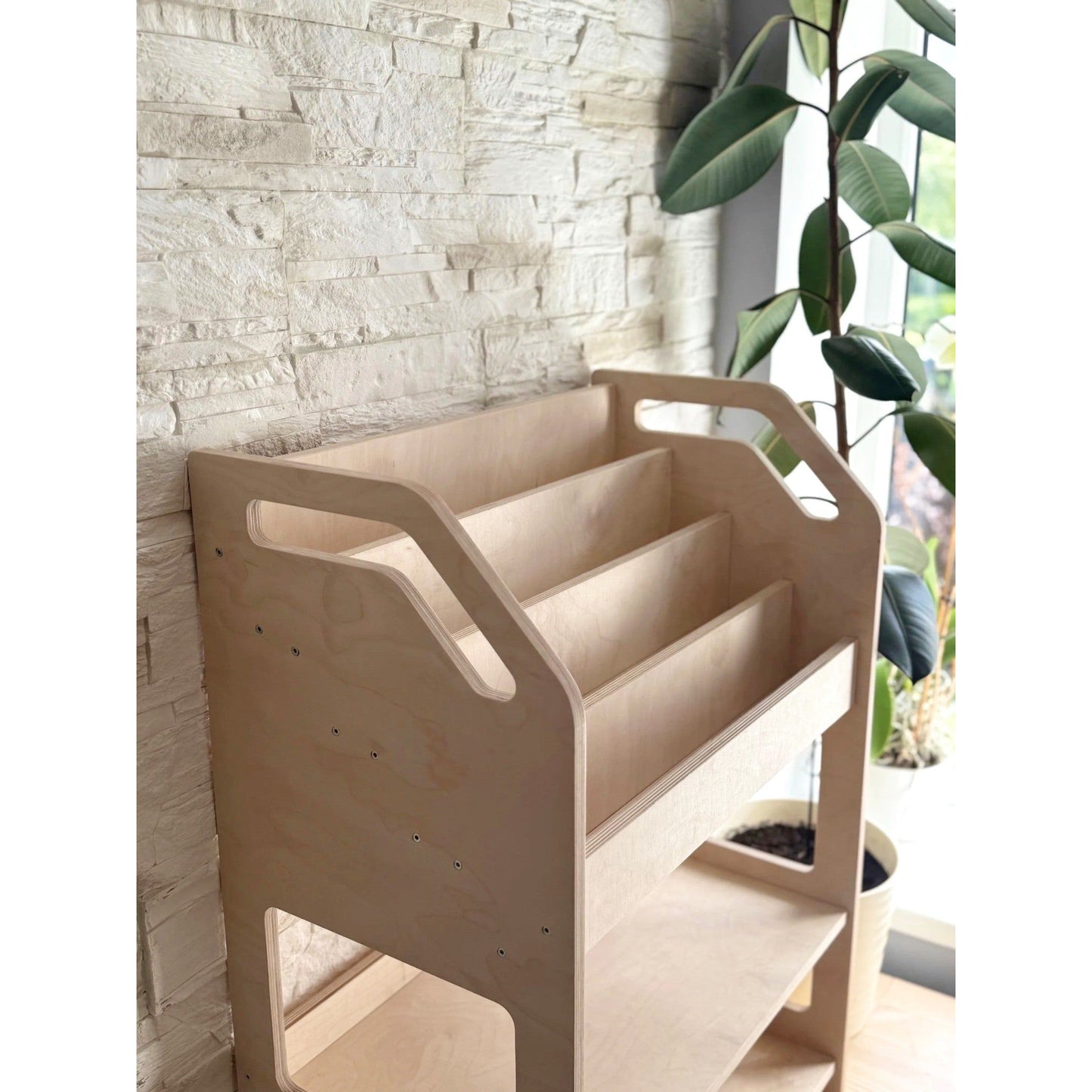 Montessori Wooden Book Display with Storage Shelf For Kids