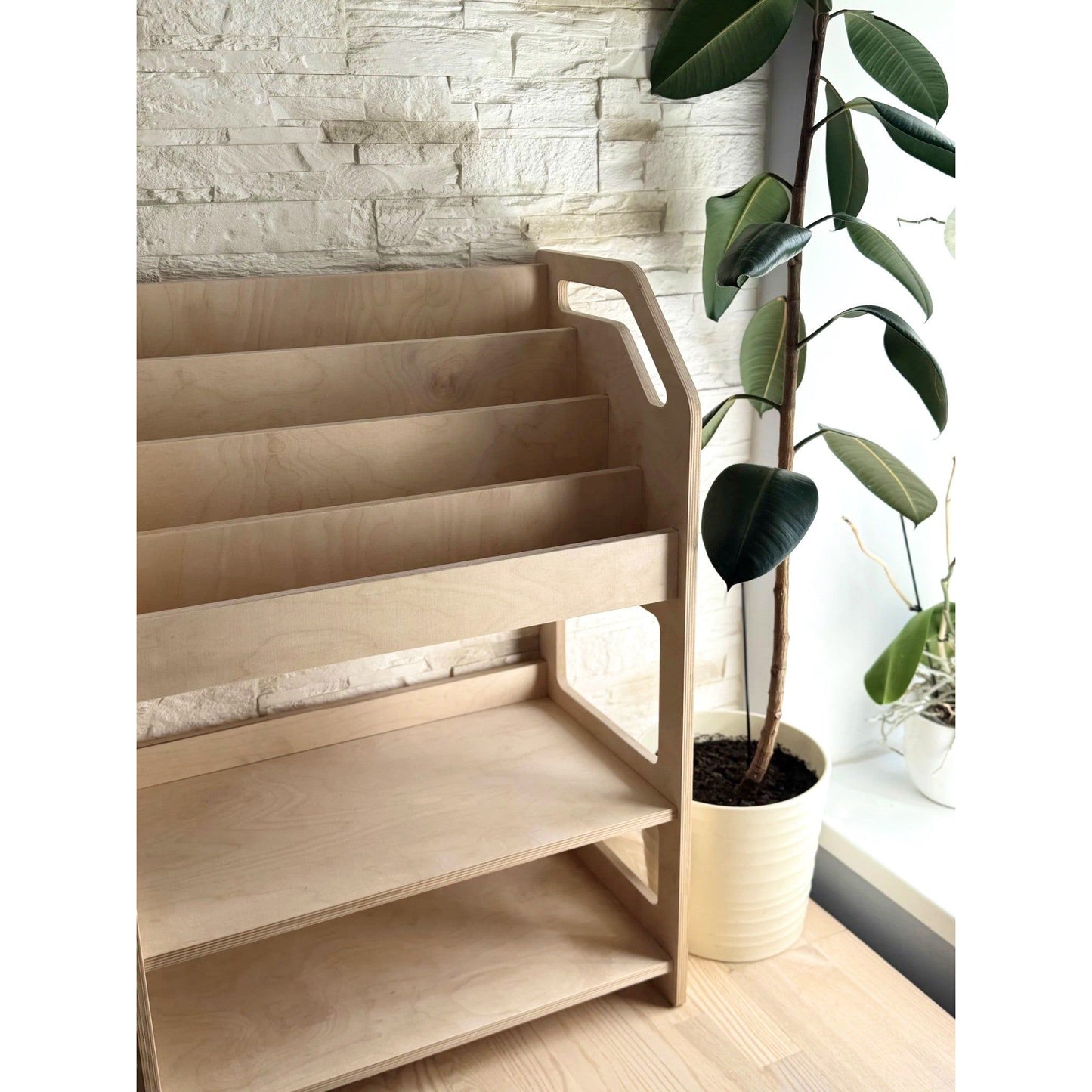 Montessori Wooden Book Display with Storage Shelf For Kids
