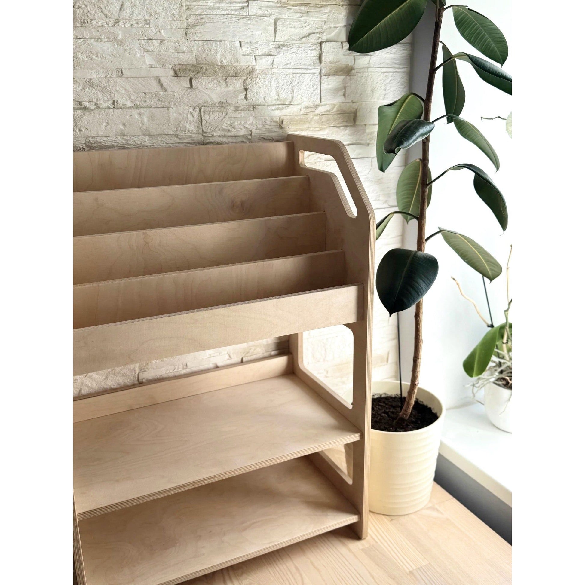 Montessori Wooden Book Display with Storage Shelf For Kids