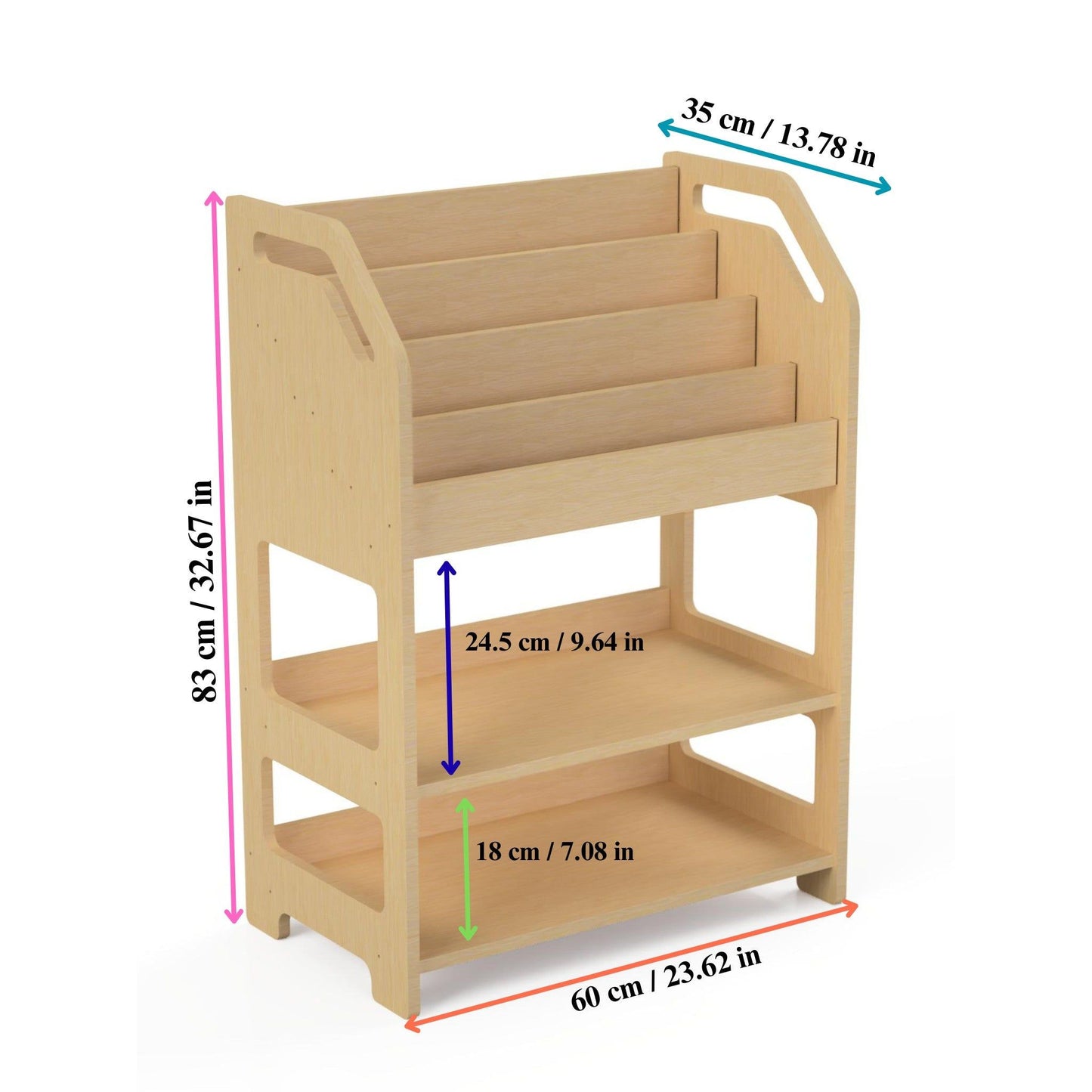 Montessori Wooden Book Display with Storage Shelf For Kids