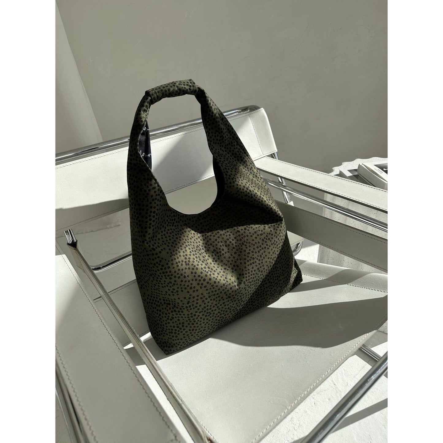 Moon Bag Heart - Khaki Polka Dots