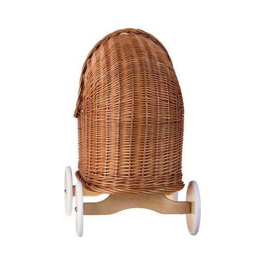 Natural Wicker Doll Pram – Beige Bedding