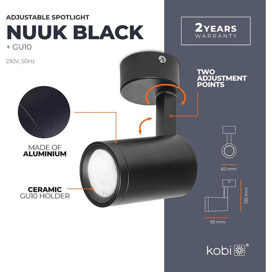 NUUK LED-spottivalaisin pinta, musta