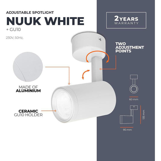 NUUK LED-spottivalaisin pinta, valkoinen