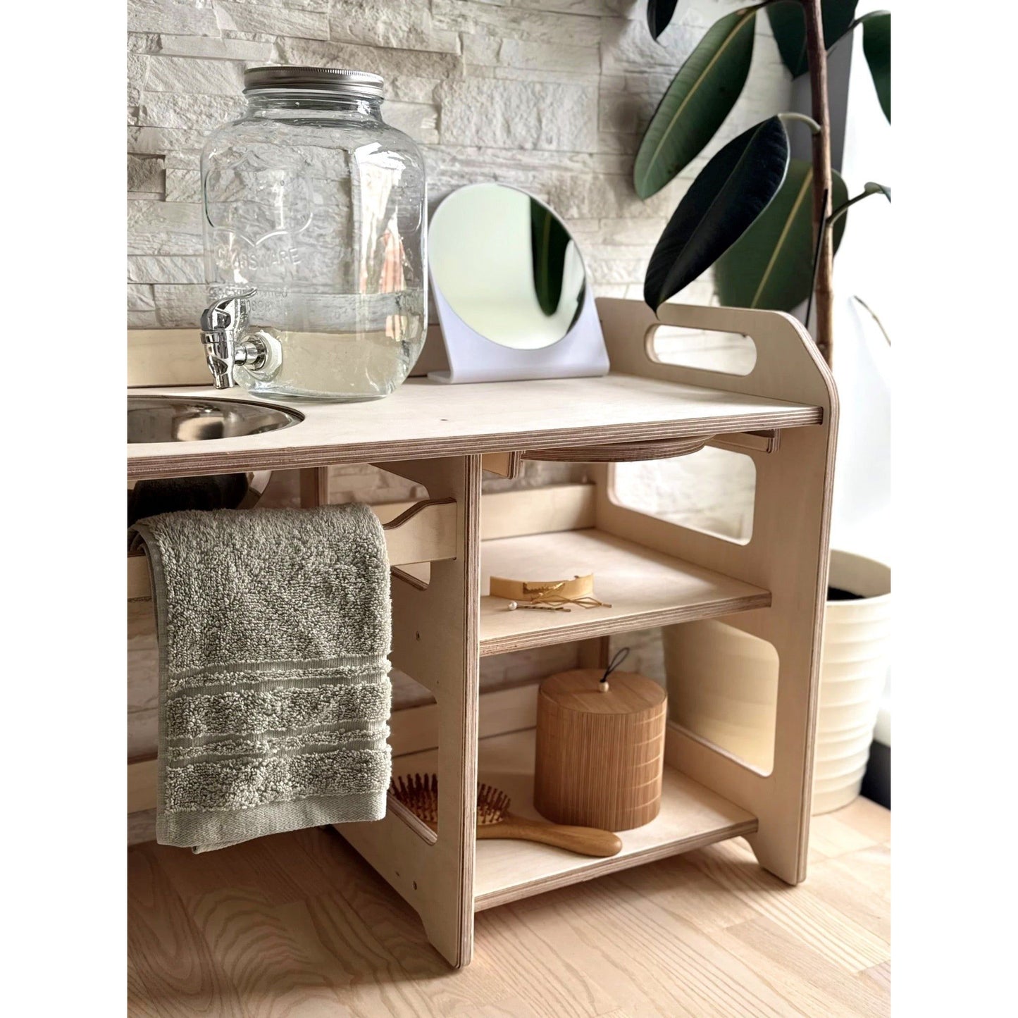 Montessori Wooden Washbasin With Storage for Kids - Large