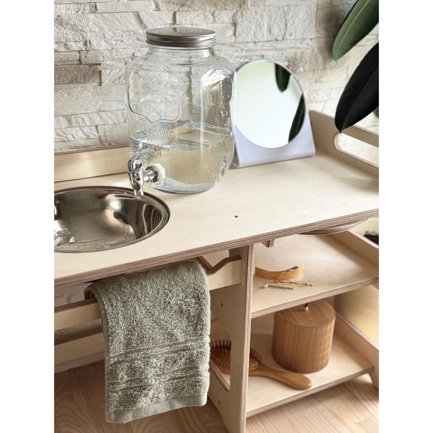 Montessori Wooden Washbasin With Storage for Kids - Large