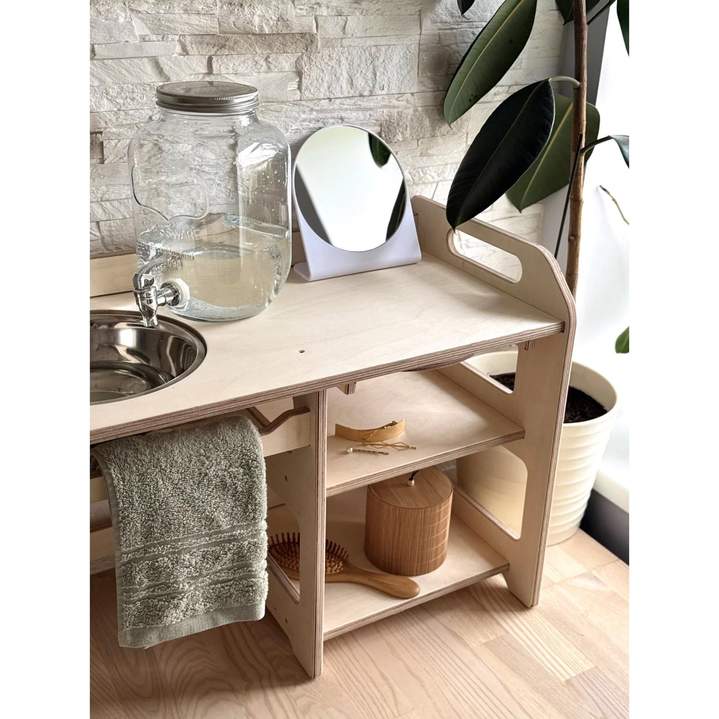 Montessori Wooden Washbasin With Storage for Kids - Large