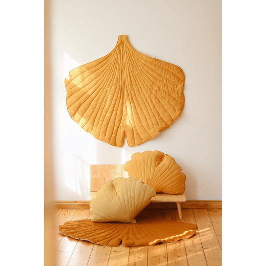 Organic Cotton and Linen Ginkgo Leaf Playmat - Mango
