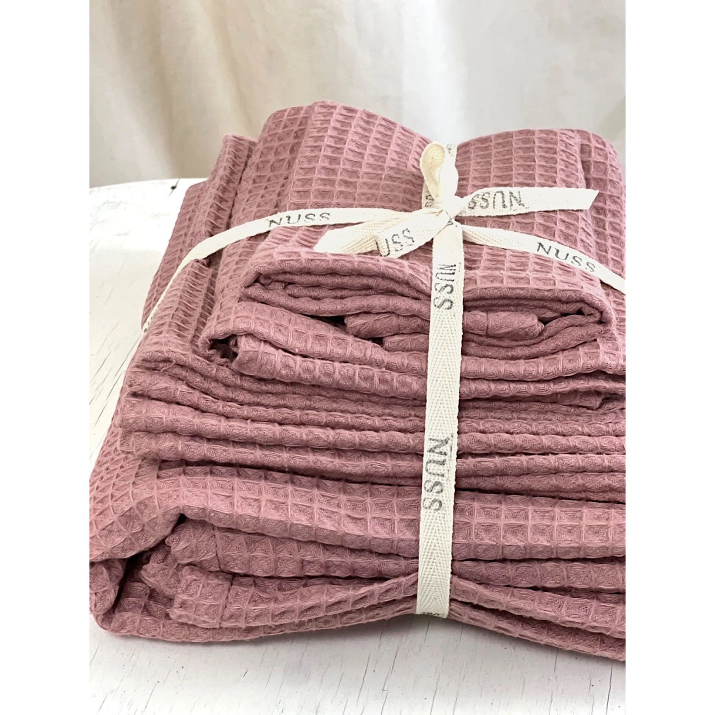 Organic Waffle Cotton Towel - Old Pink