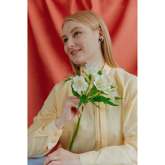 Dotted Porcelain Heart Studs - Blue