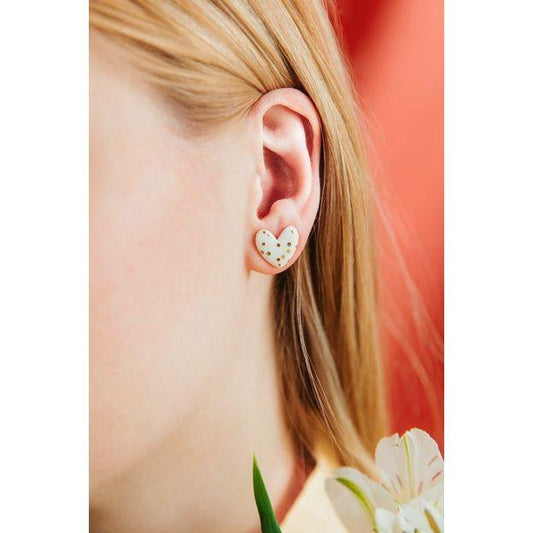 Porcelain Heart Studs - White