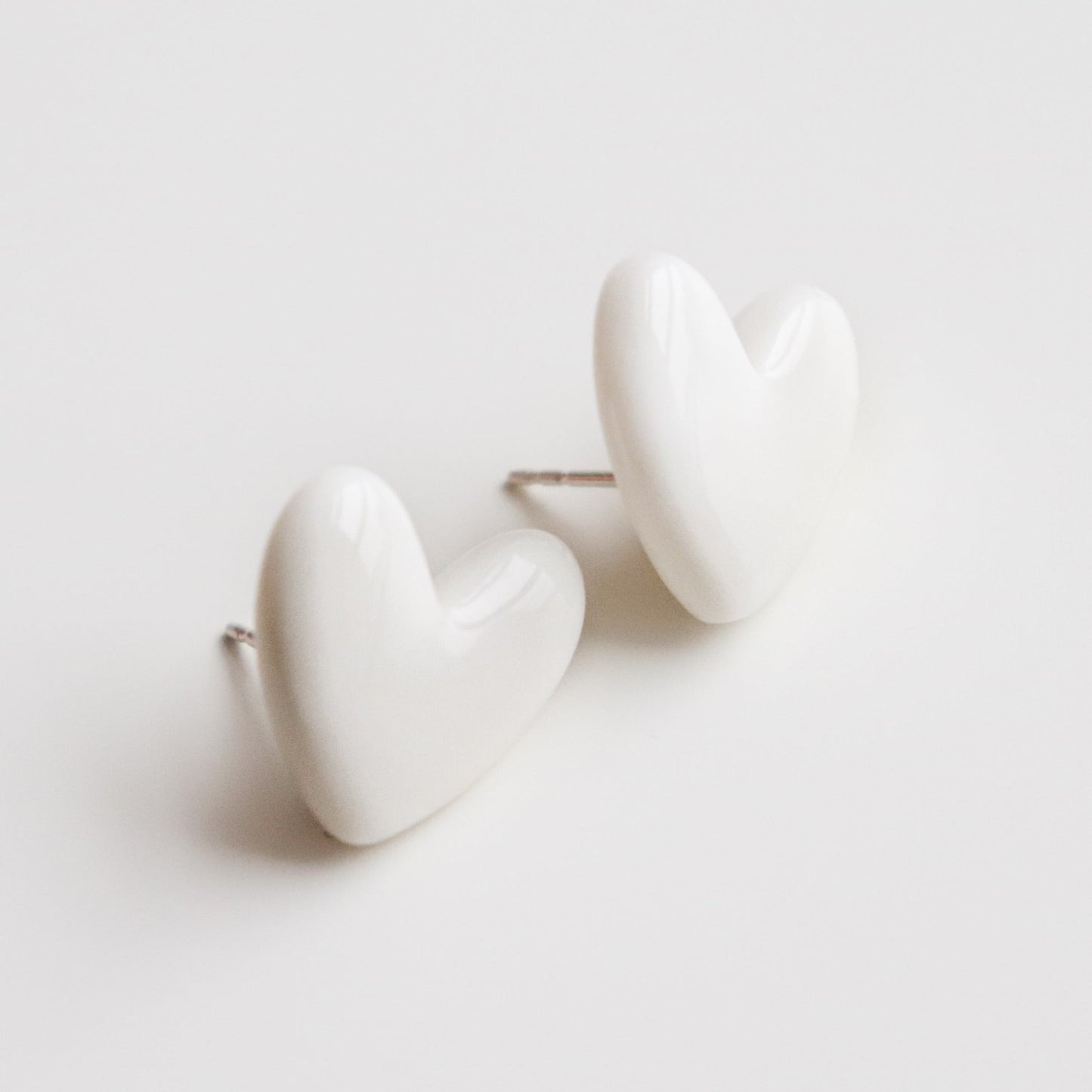 Porcelain Heart Studs - White