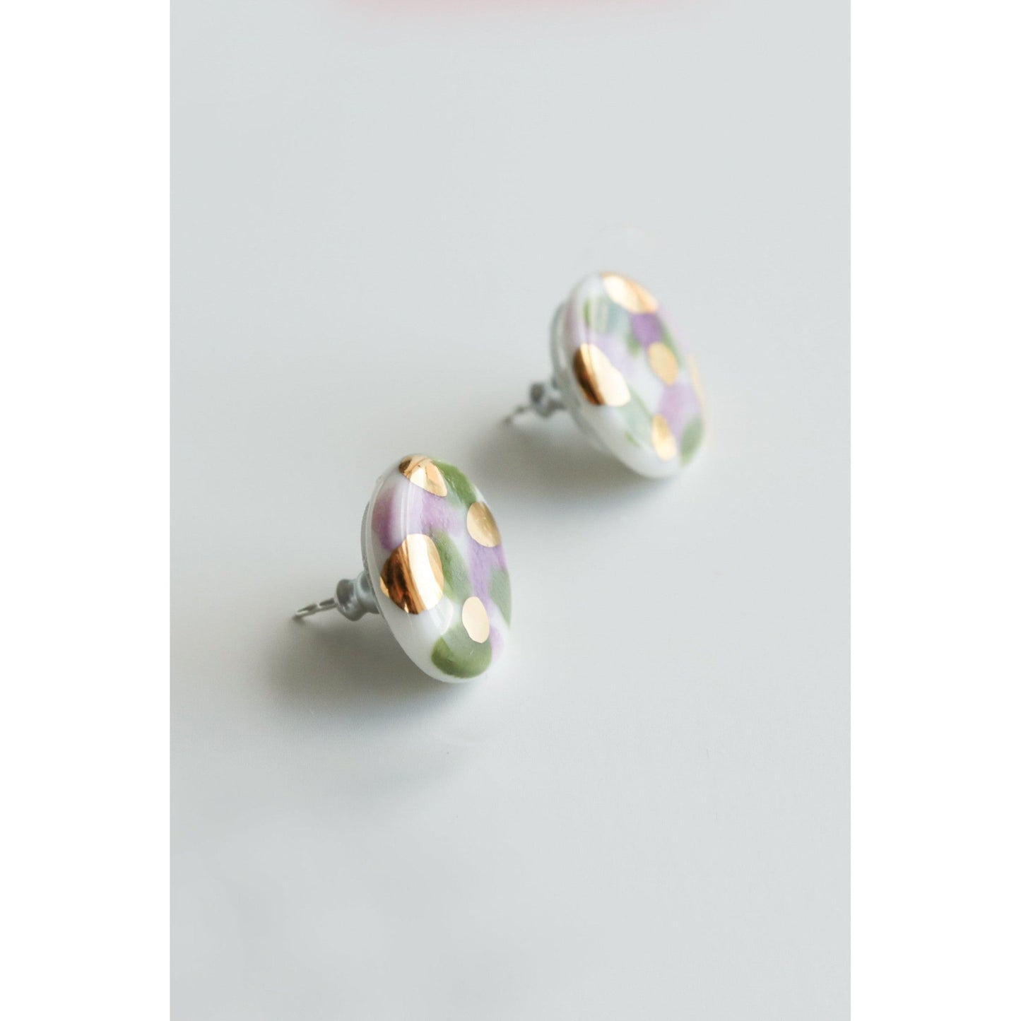 Porcelain Tache Studs - Green and Violet