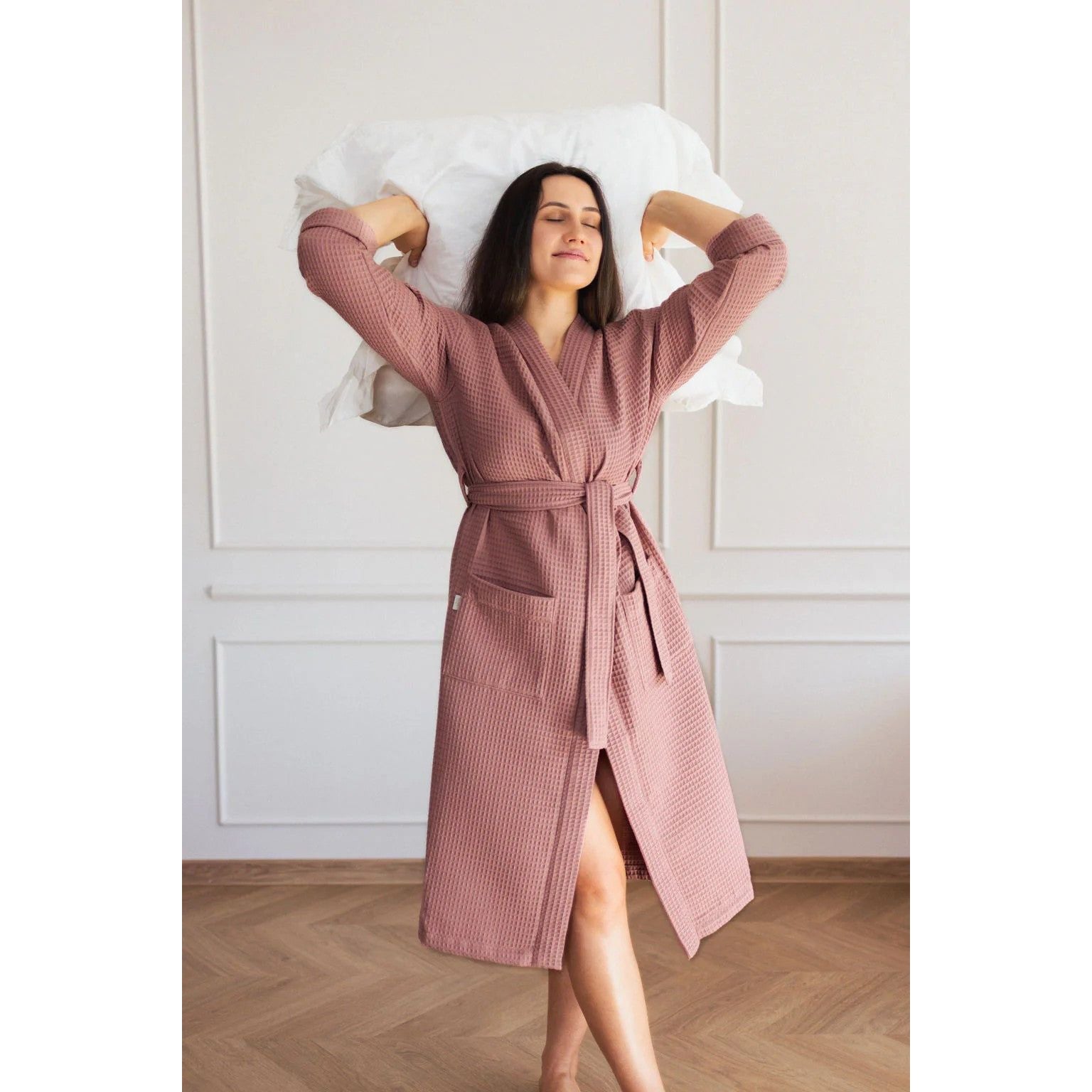 Short Waffle Fabric Robe for Women