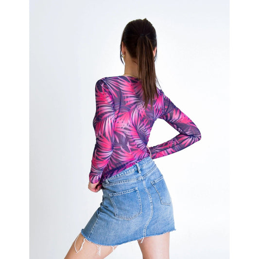 Tan-Through Long-Sleeve Shirt - Pink Tropica