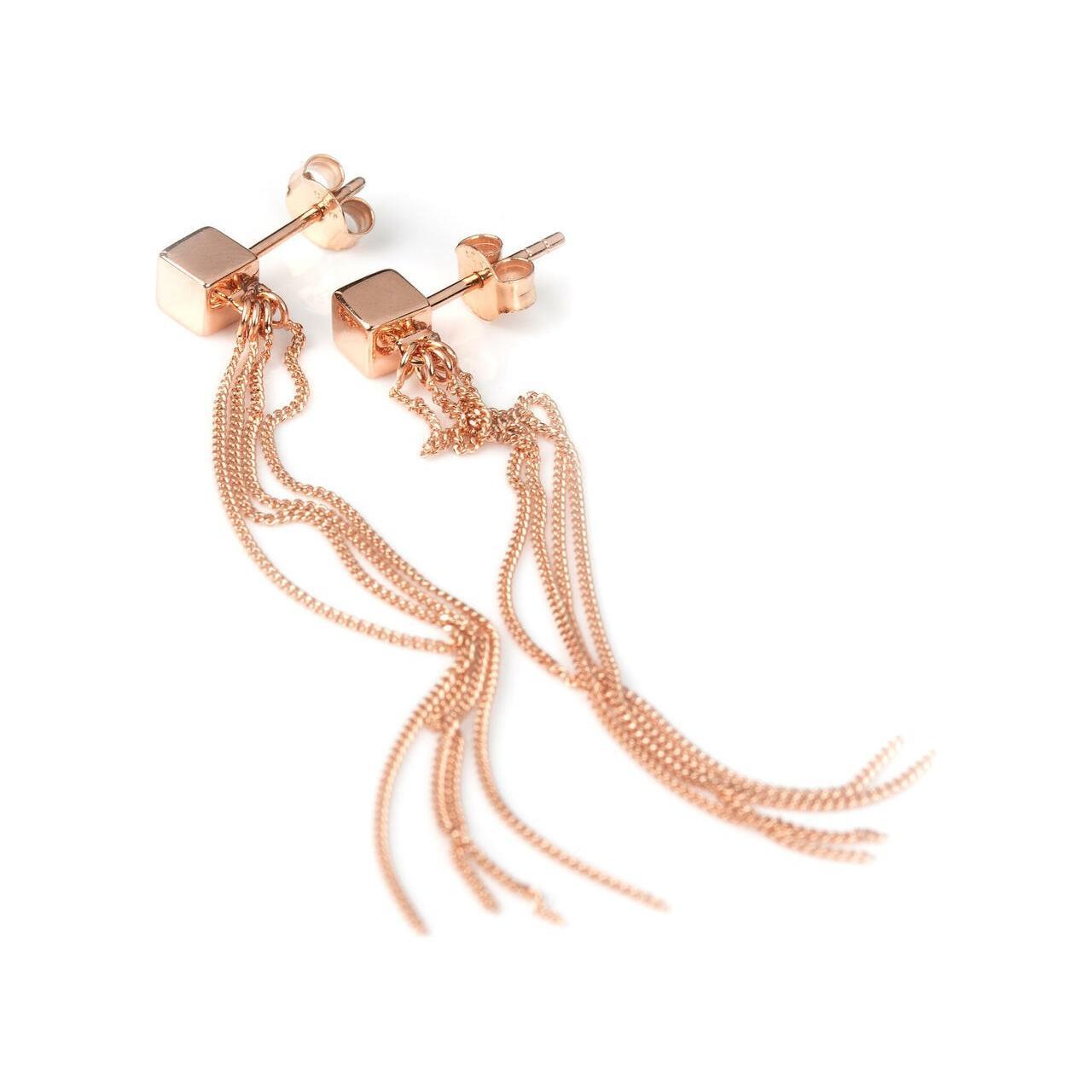 Solid C-Tassel Earrings - Rose Gold and Silver