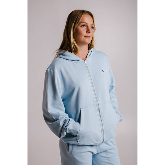 Panda Soft Fleece Full Zip Hoodie - Light Blue