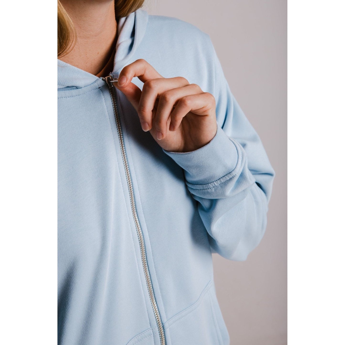 Panda Soft Fleece Full Zip Hoodie - Light Blue