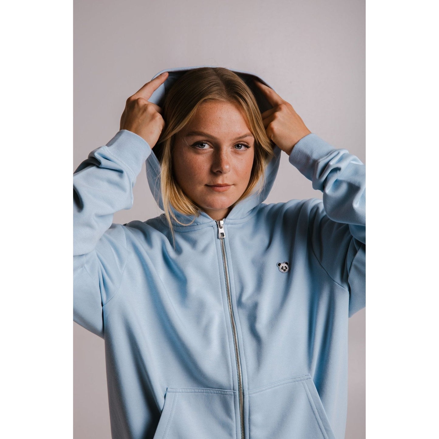 Panda Soft Fleece Full Zip Hoodie - Light Blue
