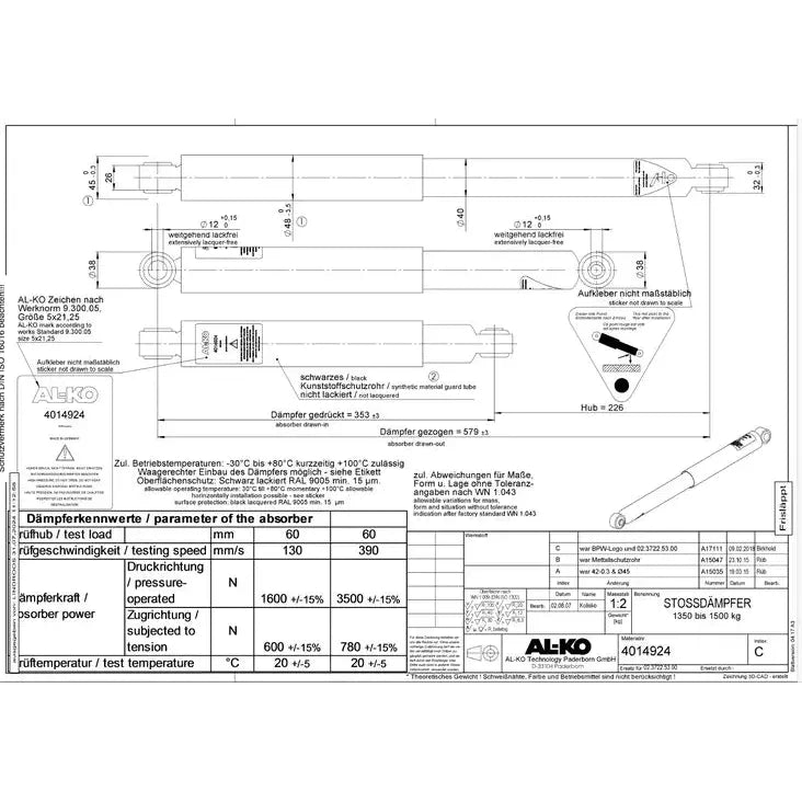 Akselin iskunvaimennin Solifer 2-akselin Iskunvaimennin 350-580 reikä 12mm BPW
