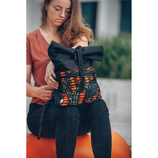 Waterproof Rolltop Backpack - Orange Pattern