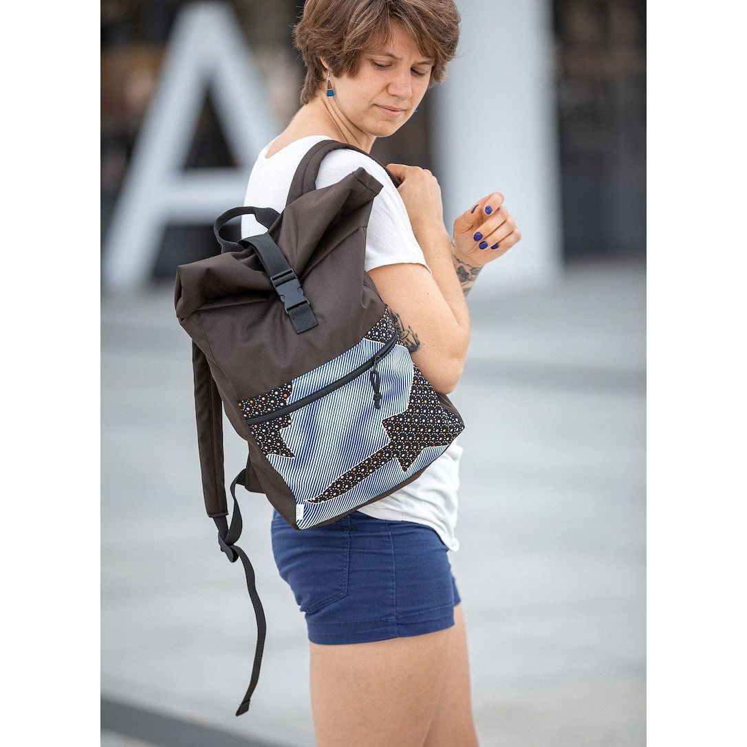 Waterproof Rolltop Backpack - Orange Pattern