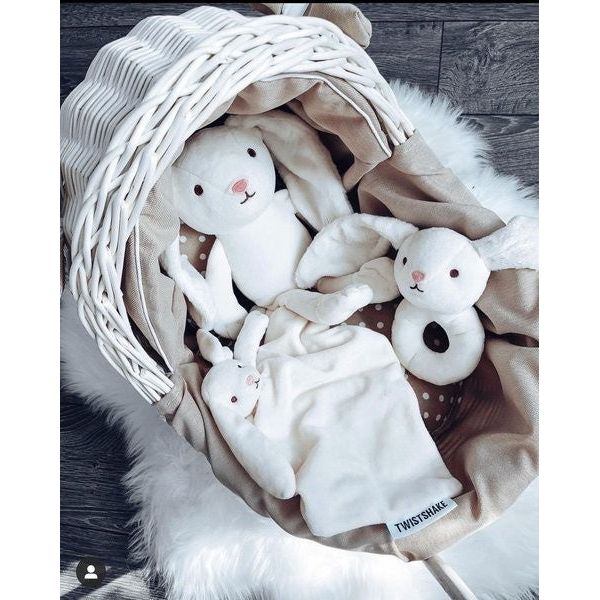 Whitewashed Wicker Doll Pram – Beige Bedding
