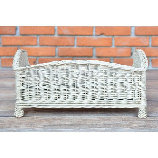 Whitewashed Wicker Pet Bed Alfie With Cushion, 74×52 cm