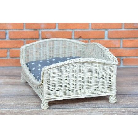 Whitewashed Wicker Pet Bed Alfie With Cushion, 84×62 cm