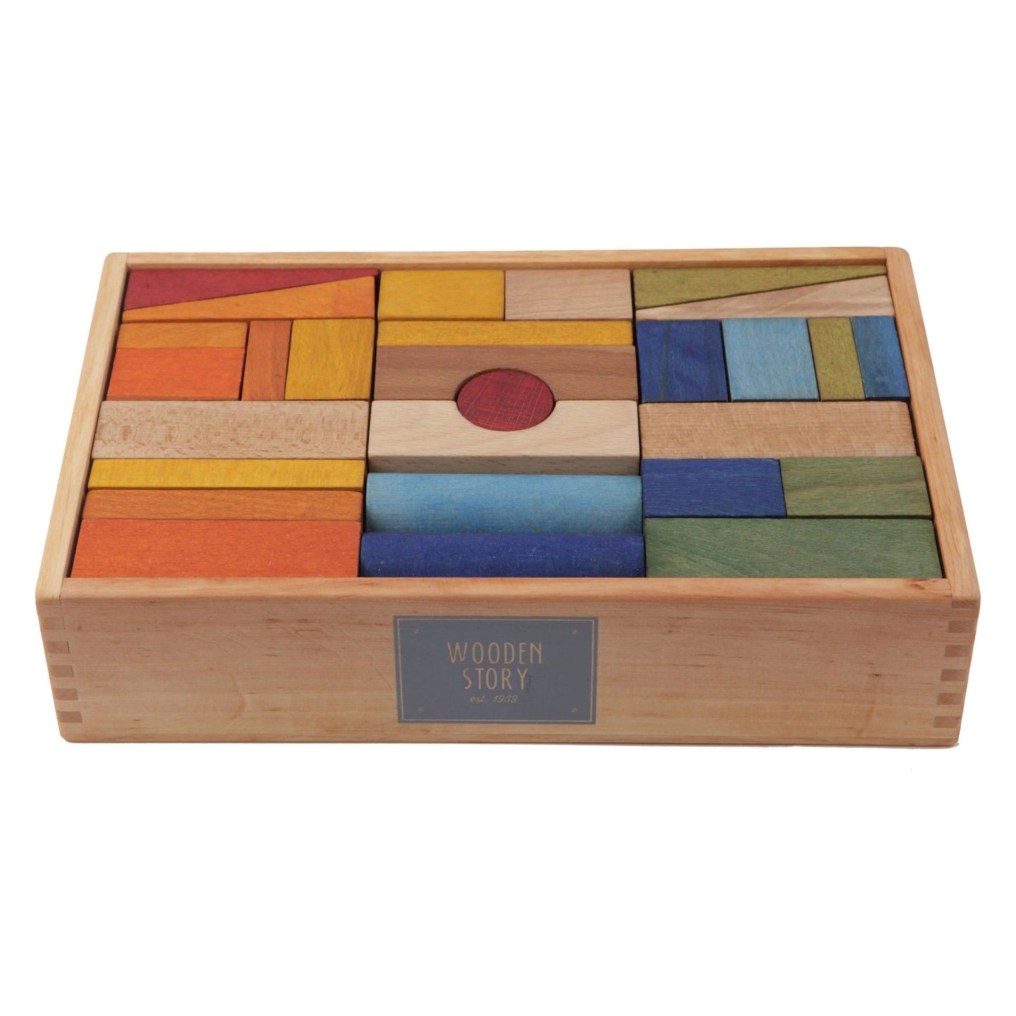 Wooden Blocks in a Box – Colorful, 63 pieces