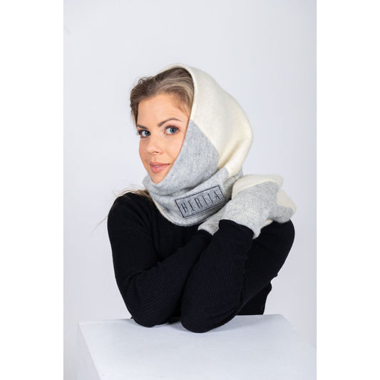 Monipuolinen, käsintehty villainen kolmiohuivi (valkoinen ja vaaleanharmaa)-HERTTA