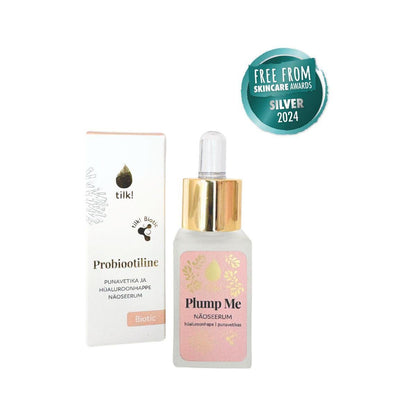 Plump Me probioottinen kosteuttava kasvoseerumi hyaluronihapolla ja punalevällä, 15ml