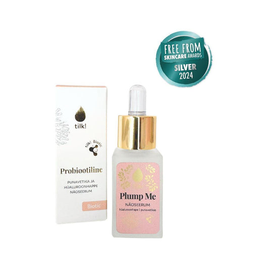 Plump Me probioottinen kosteuttava kasvoseerumi hyaluronihapolla ja punalevällä, 15ml