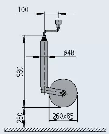 Nokkapyörä AL-KO 260x85, ilmakumi, peltivanne Putki 48 mm