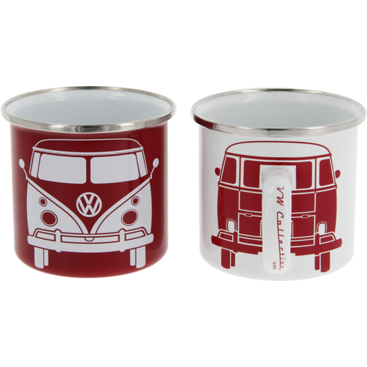VW Collection T1 -bussi Emalimukit, 2 kpl, 350 ml - Valkoinen/Punainen