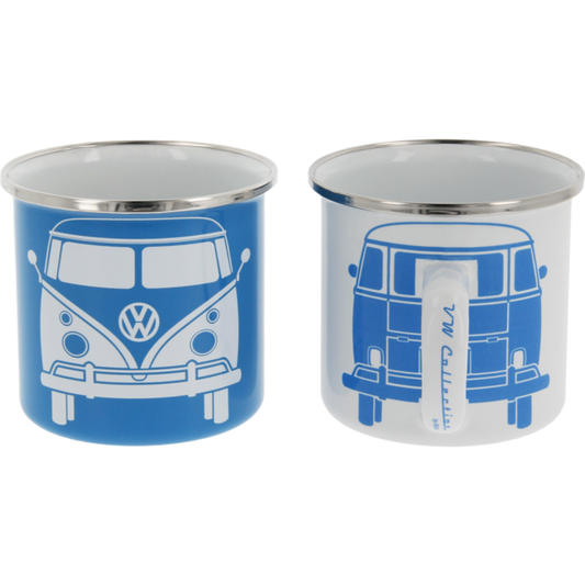 VW Collection T1 -bussi Emalimukit, 2 kpl, 350 ml - Valkoinen/Sininen