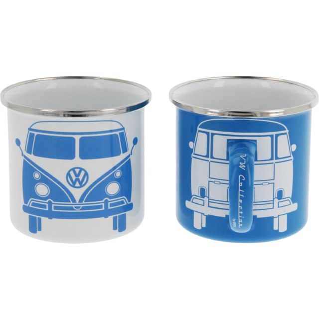 VW Collection T1 -bussi Emalimukit, 2 kpl, 350 ml - Valkoinen/Sininen