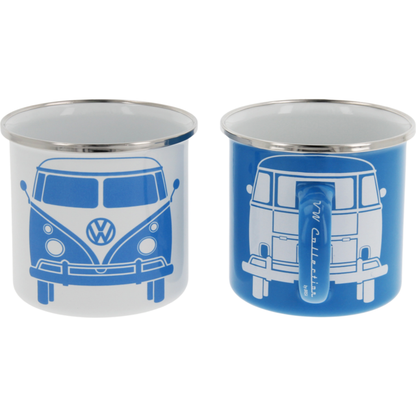 VW Collection T1 -bussi Emalimukit, 2 kpl, 350 ml - Valkoinen/Sininen