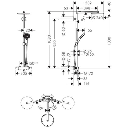 SADESUIHKUHANA HANSGROHE 27867000 RDSEL S240 POWDERRAIN