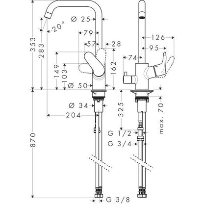 KEITTIÖHANA HANSGROHE 31831000 FOCUS 260 KORKEA PKV