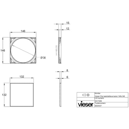 NELIÖKANSI VIESER 146x146 LAATOITETT. KANSI FLIP