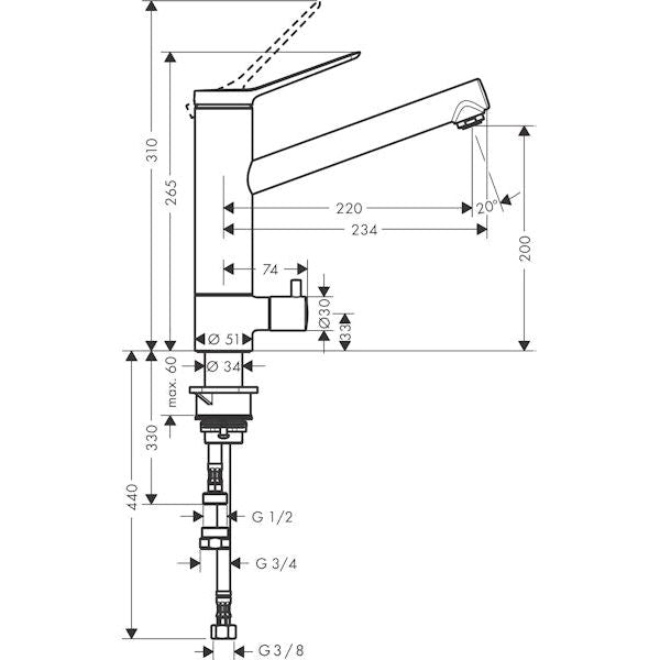 KEITTIÖHANA HANSGROHE 74808000 ZESIS M33 200 PKV KROMI