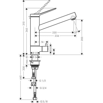 KEITTIÖHANA HANSGROHE 74808000 ZESIS M33 200 PKV KROMI