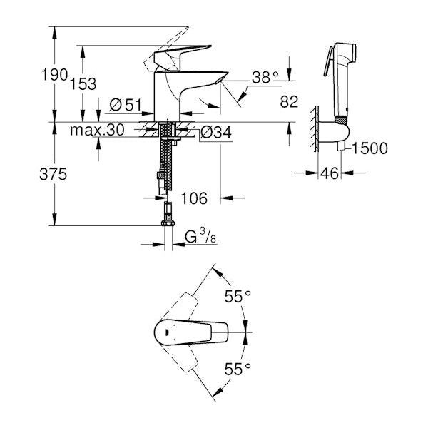 PESUALLASHANA GROHE 23757001 BAU EDGE BIDE